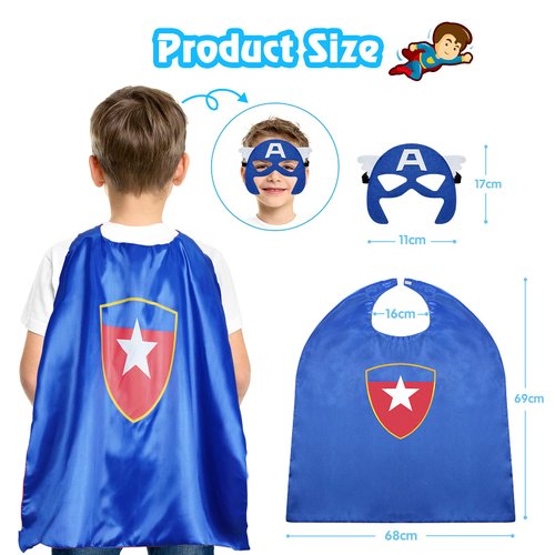 Roko Toys for 3-10 Year Old Boys, Superhero Capes for Kids 3-10 Year Old Boy Gifts Boys Cartoon Dress up Costumes Party Supplies Present Chistmas Stocking Toys for Ages 2-4 5-7 (4 Pcs)