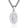 RS St. Saint Michael Pendant Necklace for Men Boys Oval Stainless Steel Patron Medal Chain Silver First Communion Confirmation Regious