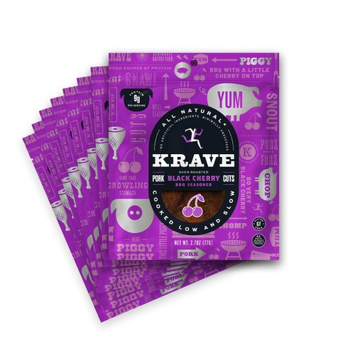 KRAVE All Natural Pork Jerky, Black Cherry BBQ - Protein Packed Snacks Roasted for Maximum Flavor - Premium Tender Meat Cuts - Gluten Free - 2.7 Ounce (Pack of 8)