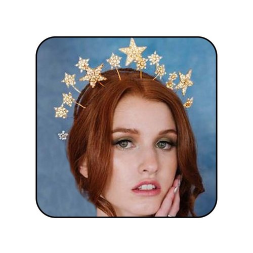 Fashey Halo Crown Headband Rhinestone Star Crown Headbands Goddess Halo Crown Costume Boho Bridal Wedding Headpiece Hair Accessories for Women and Girls (Gold)