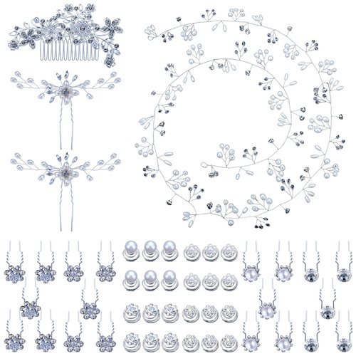 Juexica 48 Pack Wedding Hair Comb Bride Pearl Hair Accessories U-shaped Flower Rhinestone Hair Clips Prom Hair Jewelry for Brides Party Holiday