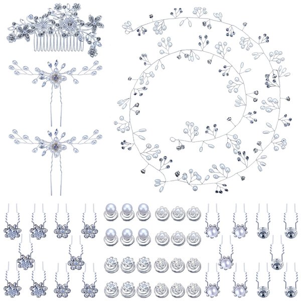Juexica 48 Pack Wedding Hair Comb Bride Pearl Hair Accessories U-shaped Flower Rhinestone Hair Clips Prom Hair Jewelry for Brides Party Holiday