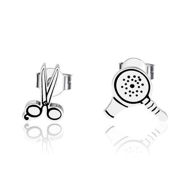 BAUNA Hairdresser Earrings Stylist Cosmetology Student Jewelry Scissors Blow Dryer Stud Earrings (Hairdresser Earrings)