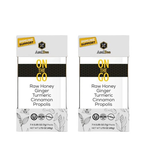 Asal Bee (Pack of 28) on The Go Turmeric, Cinnamon, Ginger, Raw Honey Aged Propolis Extract- Immune Support Energy Packets