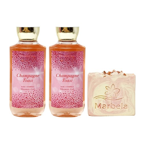 Bath & Body Works Champagne Toast 2 Piece Shower Gel Value Pack with a Himalayan Salts Springs Bar Soap - Full Size