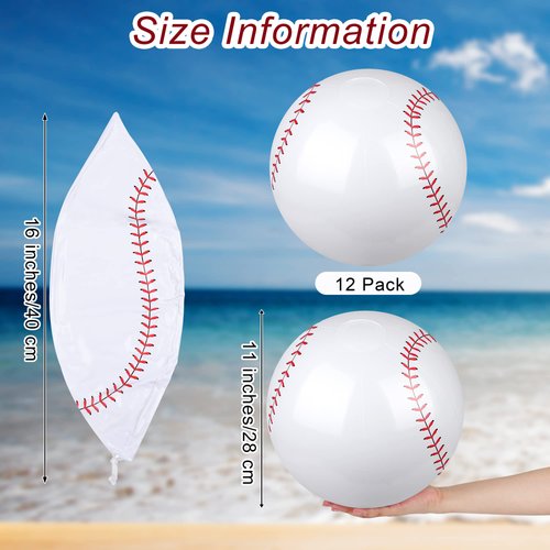 durony 12 Pieces Baseball Beach Ball 11 Inch Inflatable Baseball Bouncing Sports Ball Bouncy Toy Favors for Baseball Birthday Party Summer Beach Pool Games Decorations