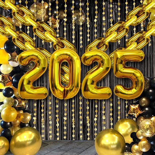 New Years Eve Party Supplies 2025:40in 2025 Balloons, Black Gold Graduation Party Decorations wit...