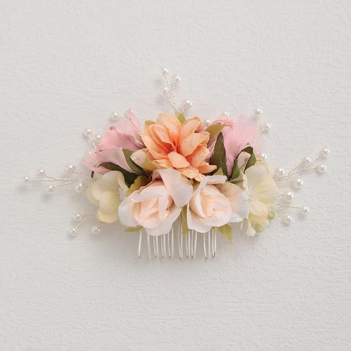 Soulshow 2024 New Handmade Fabric Flower Wedding Hair Combs Retro Silver Wedding Hair Accessories for Brides and Bridesmaids Bridal Hair Comb