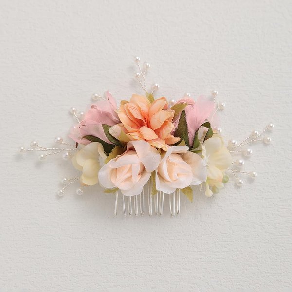 Soulshow 2024 New Handmade Fabric Flower Wedding Hair Combs Retro Silver Wedding Hair Accessories for Brides and Bridesmaids Bridal Hair Comb