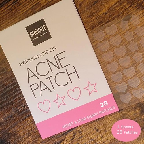 GREIGHT BRAND PRODUCTS Hydrocolloid Acne Pimple Patch Heart and Star Shape 28 Patches - Acne Treatment For Breakout, Conceals Acne, Reduces Pimples and Blackheads