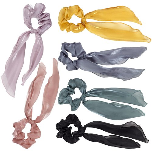 JIRIS Vintage Bow Black Dark Green Hair Ropes Scarf Soft Satin Silk Scrunchies for Ponytail Holder Party Prom Non Slip Hair Rings for Women and Girls (Pack of 6)