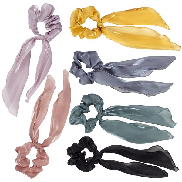 JIRIS Vintage Bow Black Dark Green Hair Ropes Scarf Soft Satin Silk Scrunchies for Ponytail Holder Party Prom Non Slip Hair Rings for Women and Girls (Pack of 6)