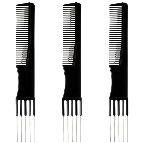 Qianyu 3 Packs Metal Prong Combs Black Teasing Back Combs Double-Head Salon Parting Hair Pick Comb Dandruff Hair Styling Wide Tooth Comb Set for Women Men Thick Thin Hair Accessories