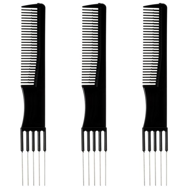 Qianyu 3 Packs Metal Prong Combs Black Teasing Back Combs Double-Head Salon Parting Hair Pick Comb Dandruff Hair Styling Wide Tooth Comb Set for Women Men Thick Thin Hair Accessories