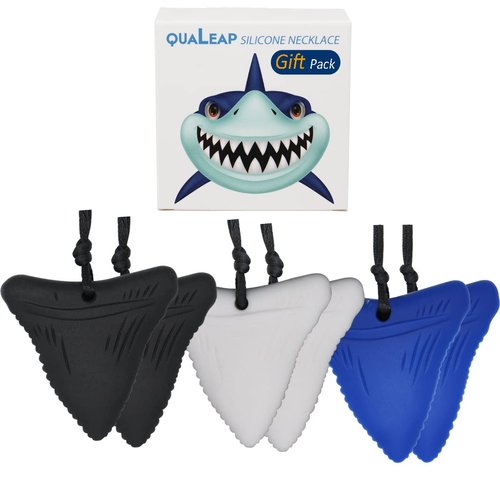 Xtra Tough Shark Tooth Sensory Chew Necklace (6 Pack) - Chewing Necklace Teething Necklace Teether Necklace Chew Toys for Kids, Boys or Girls - Teething Toys Designed for Autism Aggressive Chewers