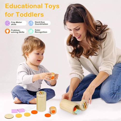 DonDofla Montessori Toys for 1-3 Year Old, Color Sorting Sensory Developmental Wooden Toddlers Toys, 18 Month Old Travel Educational Infants Toys for Kids, Fine Motor Busy Board Game Boys Girls Baby