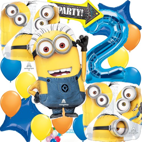 Minions Birthday Party Supplies Foil Balloon Bouquet Decoration, Multicolored, Party Accessory, for 2nd Birthday Amscan41894,29954