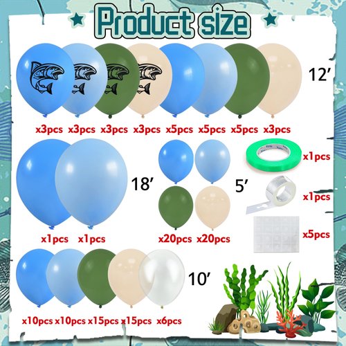 168 PCS Gone Fishing Balloons Garland Arch Party Decorations Set for Birthday Retirement Baby Shower Party Supplies