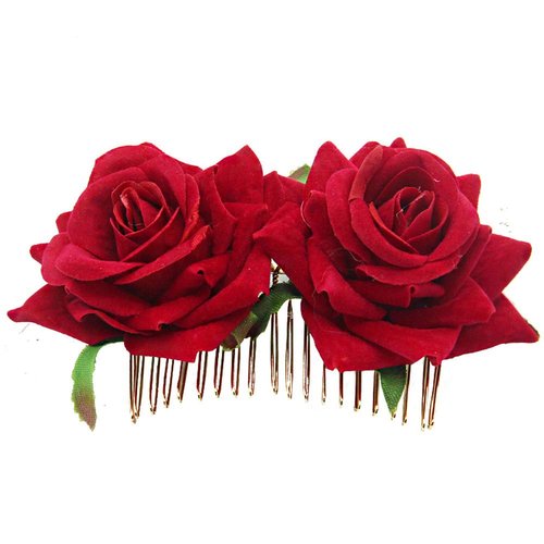 Xiaokeis Wedding Rose Flower Hair Comb, Faux Velvet Red Rose Bridal Hair Clip, Floral Hair Accessory for Women and Girls