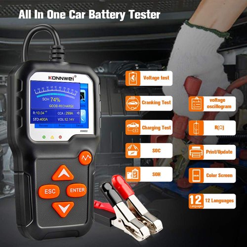 KONNWEI KW650 6V 12V Car Battery Tester, 100-2000 CCA Battery Load Tester Automotive Battery and Alternator Tester for Vehicles/Marine/Motorcycle/Lawn Mover