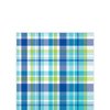 Amscan Decorative Caribbean Plaid Party Beverage Paper Napkins (16 Pack), 5 x 5, Blue