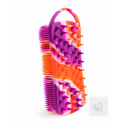 Silicone Exfoliating Body Scrubber Loofah Scalp Massager Shampoo Brush Soft Body Scrubbers for Use in Shower Lathers Well Easy to Clean 2 in 1 BSROLUNA (1 Pack Camouflage Orange)