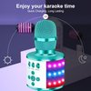 BONAOK Bluetooth Wireless Karaoke Microphone with LED Lights,4-in-1 Portable Handheld Mic with Speaker Karaoke Player for Singing Home Party Toys Birthday Gift for Kids Adults Girls Q78(Ice Blue)