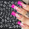 6Sheets Hibiscus Flower Nail Stickers White Pink Nail Decals Elegant Floral Petal Wavy Line Strip Tropical Leaf Designs French Tip Sticker for Women Nail Supplies Spring Nail Decorations Accessories