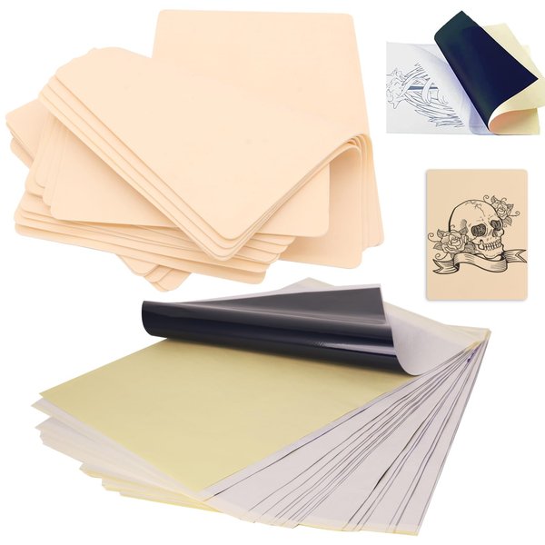 Tattoo Fake Skin with Transfer Paper - Narkysus 40Pcs Tattoo Skin and Tracing Paper Kit for Practice Including 20Pcs Tattoo Practice Skin and 20Pcs Thermal Stencil Transfer Paper for Tattoo Kit