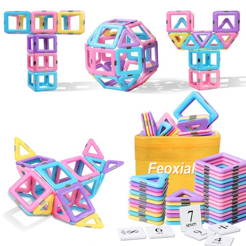 Feoxialy 44PCS Magnetic Tiles Toys for 3 4 5 6 7 8+ Year Old Boys Girls Macaron Castle Magnetic Building Blocks STEM Educational Learning Toys for Kids Girls Age 3-5 4-8 Christmas Birthday Gift