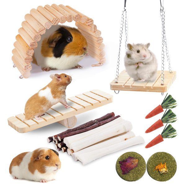 23 Pcs Hamster Toys, Small Animal Toys Set Including Hamster Chew Toys, Ladder, Seesaw, Swing, Apple Stick, Bridge for Hamster, Guinea Pig, Rat, Gerbil