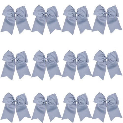 8 Inch Cheerleader Bows Ponytail Holder Solid Color Cheerleading Bows Hair Tie (Gray)