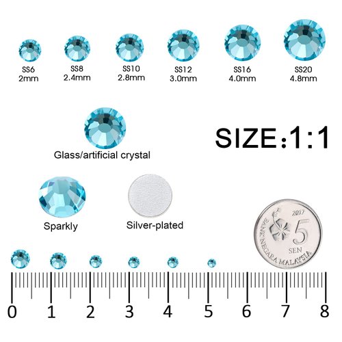 4240Pcs Aquamarine Flatback Rhinestones 6 Sizes Crystal Diamonds for Nail Art Crafts Clothes Shoes with Tweezers and Picking Pen