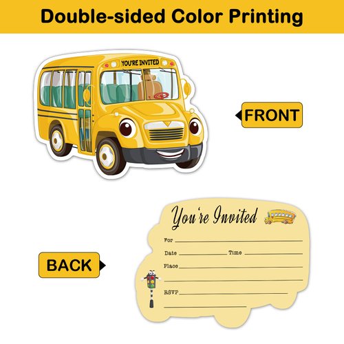 REWIDPARTY School Bus Party Invitations with Envelopes & Stickers（Set of 15） Bus Fill-in Invitations Kids Birthday Party Invites Cards Party Supplies Favors for Birthday Baby Shower Graduations