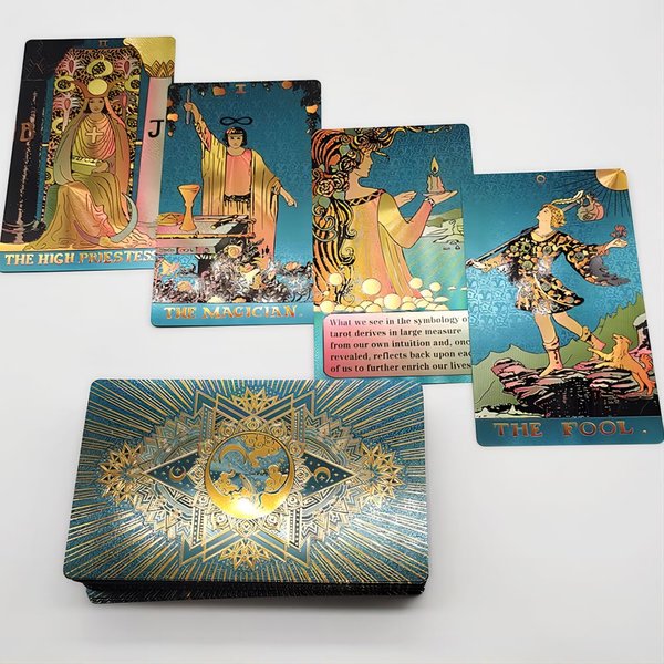 MSTRCORA Exquisite Gold Foil Tarot Cards - Luxury Tarot Card Deck Waterproof PET Material, Splendid Classic Tarot Deck & Gold Foil Tarot Decks for Beginners (Cyan Moon)