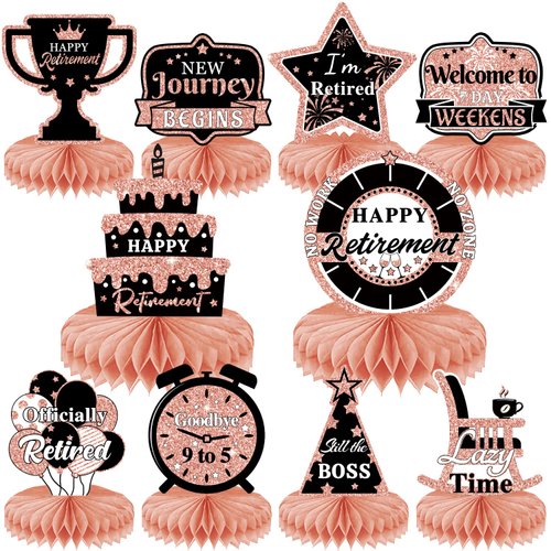 10PCS Retirement Party Decorations，Retirement Honeycomb Centerpieces Rose Gold Retirement Table D...
