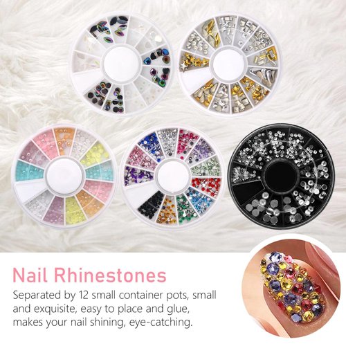Nail Art Pens Nail Kit 47 Pcs, Dotting Foil 15 Pcs Nail Designer Kit Set, Designer Nail Foil, Paillette Decoration Manicure 5 Boxes Rhinestones Tape Color for Nails