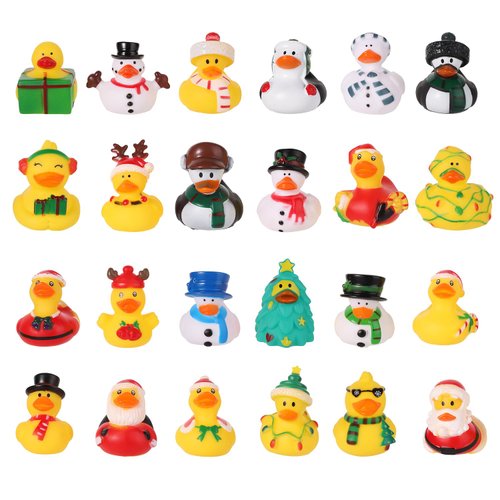 24pcs Christmas Rubber Ducks, Assorted Rubber Ducks Funny Creative Rubber Ducks Water Play Ducks Bath Ducky Toy for Kids Christmas Party Home Car Interior Decor (24 Styles)
