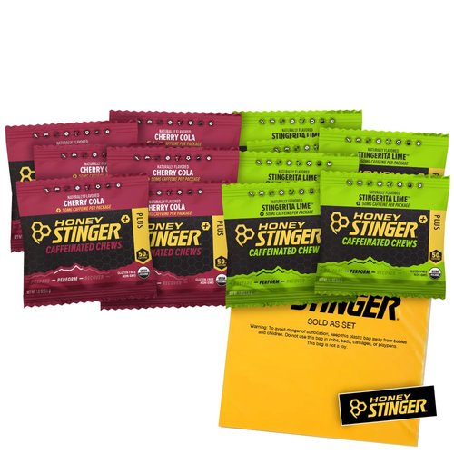 Honey Stinger - Caffeinated Energy Chews - Variety Pack - 12 Count - 6 of Each Flavor - Chewy Gummy Energy Source for Any Activity - Cherry Cola & Stingerita Lime - Plus Sticker and Polybag
