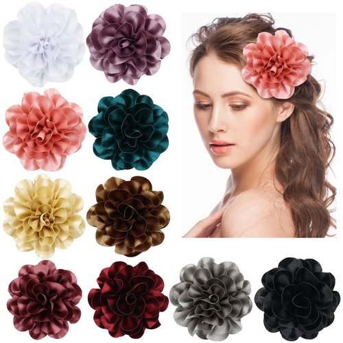 Cinaci 10 Pack Satin Solid Big Flower Alligator Hair Clips Floral Duckbill Barrettes Hair Pins Ac...