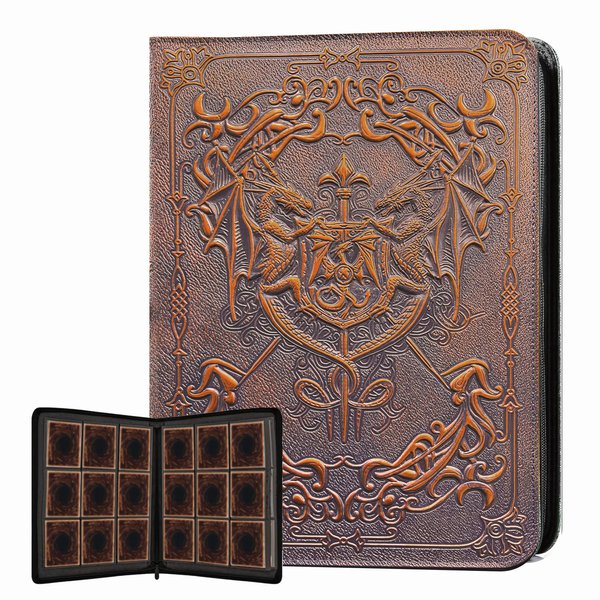 3D Card Binder for Pokemon,9 Pocket Trading Card Binder witn Dragon Pattern,PU Leather Album with Zipper,360 Side Loading Folder for TCG MTG,Lorcana,Magic The Gathering,Great Gift for Christmas