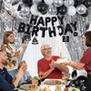 Black and Silver Birthday Decorations for Men Women, Happy Birthday Decorations for Boys Girls, Black and White Birthday Party Decorations Foil Balloons Fringe Curtains Tablecloth Hanging Pendant