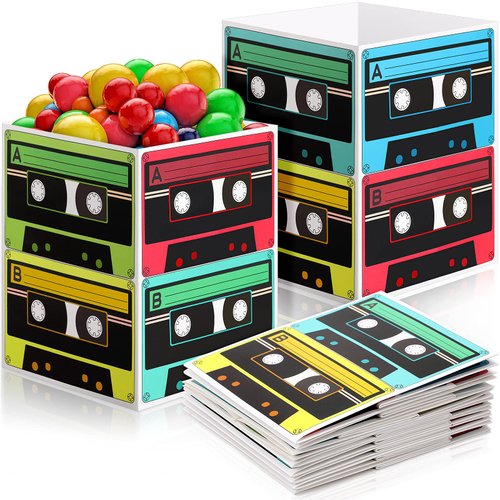 80's 90's Cassette Tape Bucket Centerpiece, 80’s Party Supplies and 90's Theme Parties, 5.5 x 7 Inch Cassette Tape Table Decor, Retro Hip Hop Music Culture Party for Adults Kids