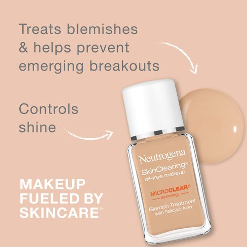Neutrogena SkinClearing Oil-Free Acne and Blemish Fighting Liquid Foundation with Salicylic Acid Acne Medicine, Shine Controlling, for Acne Prone Skin, 60 Natural Beige, 1 fl. oz