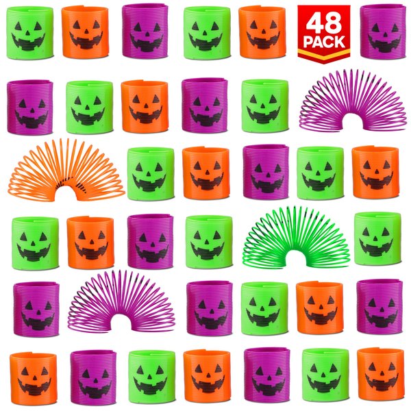 Srenta Halloween Slinkies, 48 Pieces Halloween Coil Springs for kids, Coil Spring Toy Party Supplies for Halloween Party Favors, Bulk Halloween Slinkie for Trick or Treat Bags Stuffers