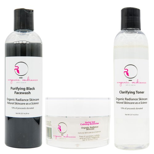 The Radiant Renewal Trio | Organic Skincare Bundle for Sensitive Skin | Purifying Black Facewash, Clarifying Toner & Herbe Sois Calming Moisturizer | Deep Cleansing, pH Balancing & Redness Reduction