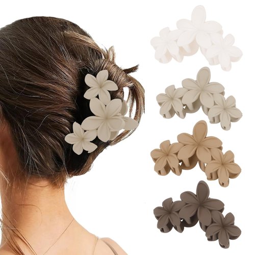 Amariver Flower Hair Clips for Women Matte Flower Claw Clips Non-slip Cute Claw Clips Flower Neutral Colors Hair Clip for Thick Thin Hair Strong Hold Hair Claws Hair Accessories for Women Girls