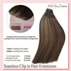 Human Hair Clip in Extensions Ombre Brown Highlights 16 Inch 7 Pcs Seamless Clip in Hair Extensions Real Human Hair Double PU Weft Natural Silky Clip on Straight Hair 100G