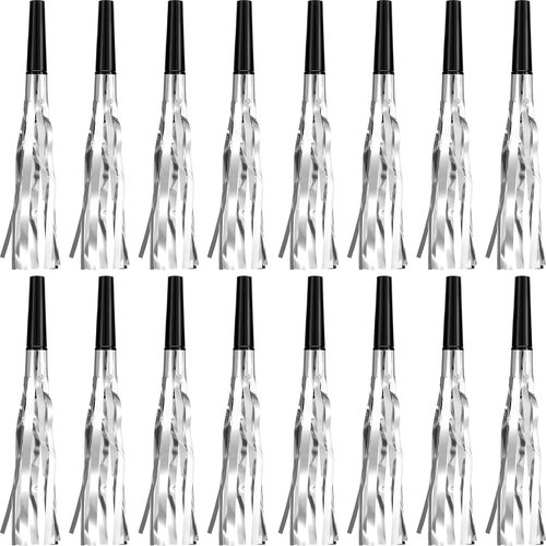 Skylety 24 Pcs Noise Makers Party Favors Silver Party Blowers Glitter Noise Makers for Sporting Events New Year Eve Party Horns Metallic Fringed Blowers for Christmas New Year Birthday Party Favors