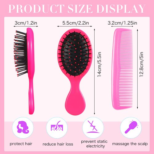 Nuogo 24 Pieces Mini Wet Hair Brush Hair Combs Set Include 12 Detangler Travel Hair Brush Detangling Soft Mini Brush 12 Small Plastic Toddler Comb for Baby Kids Women Wet Dry Curly Hair (Bright Color)